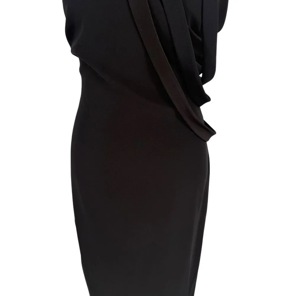 Halston Heritage Black Crepe Zip Halter Gown Dress Sz 8 Slit Strappy Formal NWT - Picture 6 of 16